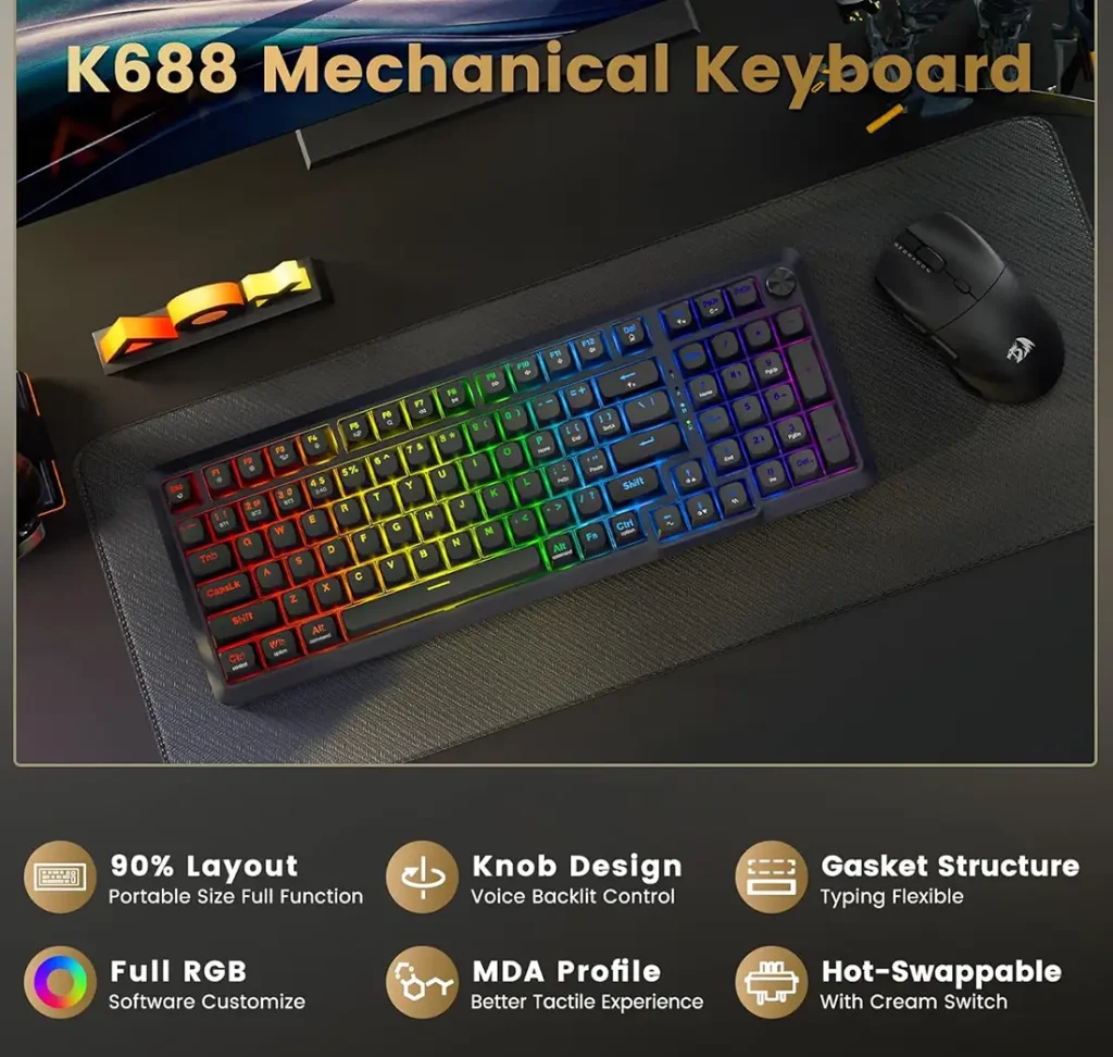 کیبورد بی سیم/باسیم مکانیکال گیمینگ ردراگون BRAGI K688 GB PRO