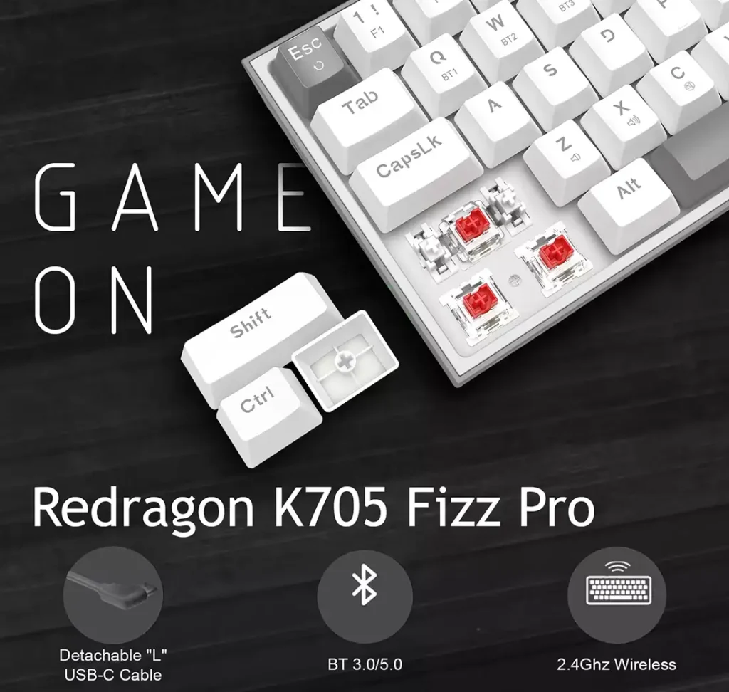 کیبورد بی سیم/باسیم مکانیکال گیمینگ ردراگون K705 WG PRO RGB