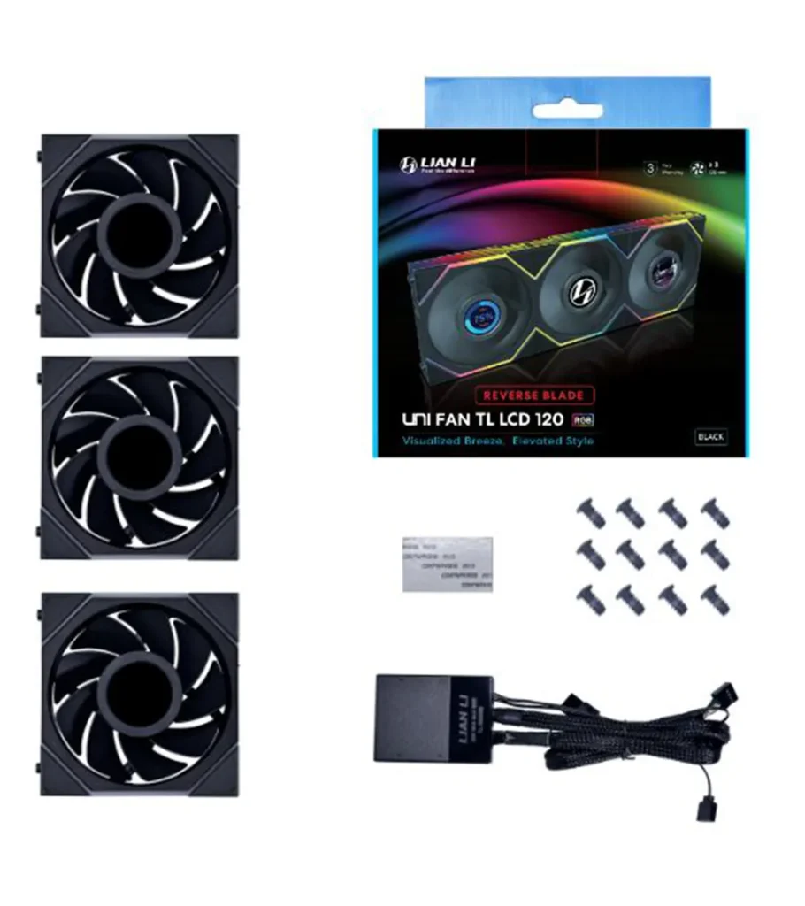 فن کیس لیان لی UNI FAN TL LCD Reverse Black بسته 3 عددی