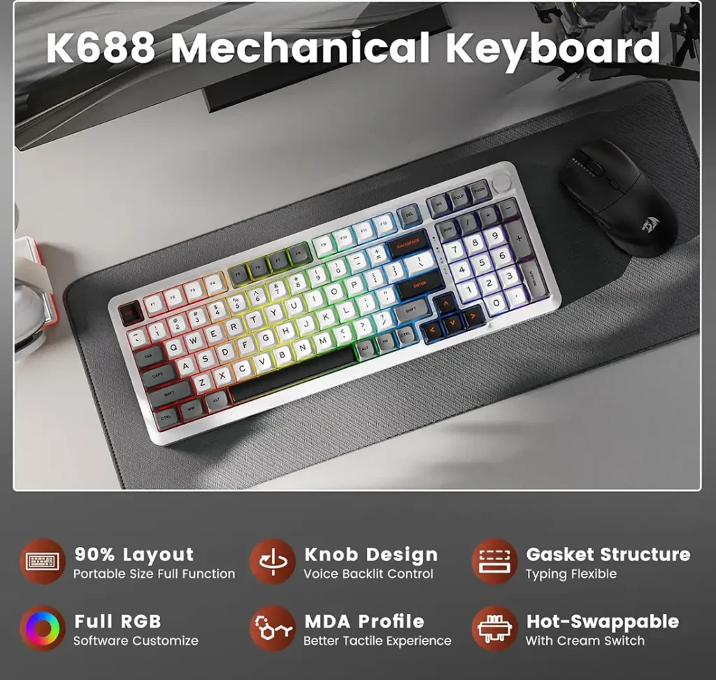 کیبورد بی سیم مکانیکال گیمینگ ردراگون BRAGI K688 WGL PRO