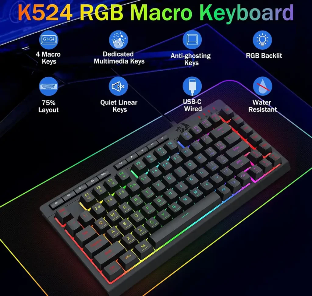 کیبورد مکانیکال گیمینگ ردراگون CRESCENT K524 RGB