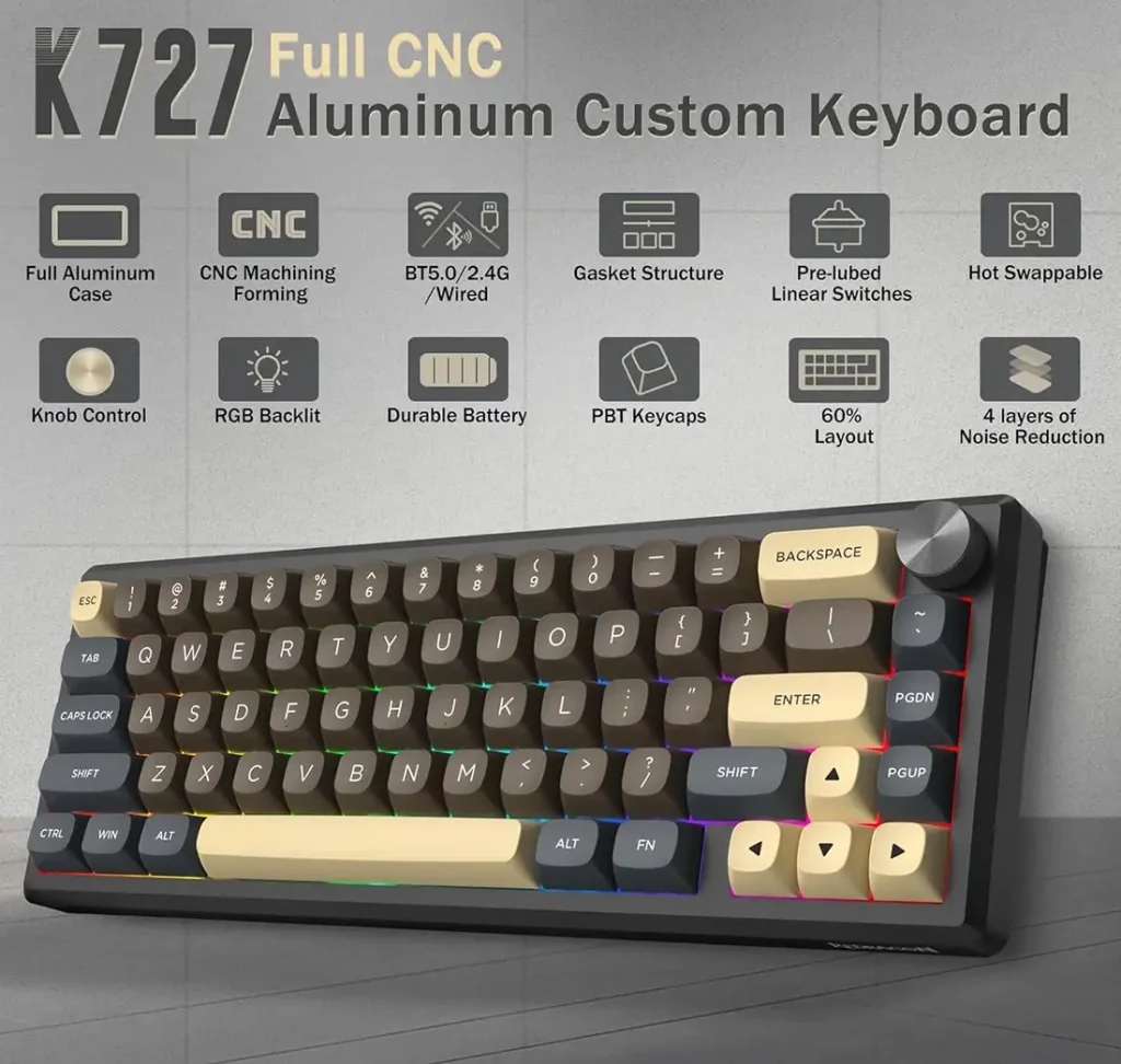 کیبورد بی سیم مکانیکال گیمینگ ردراگون URANUS PRO K727 CGY