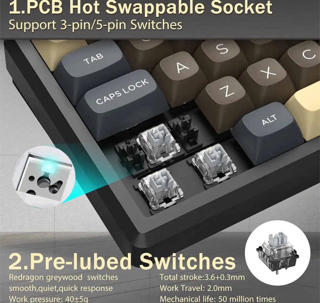 کیبورد بی سیم مکانیکال گیمینگ ردراگون URANUS PRO K727 CGY