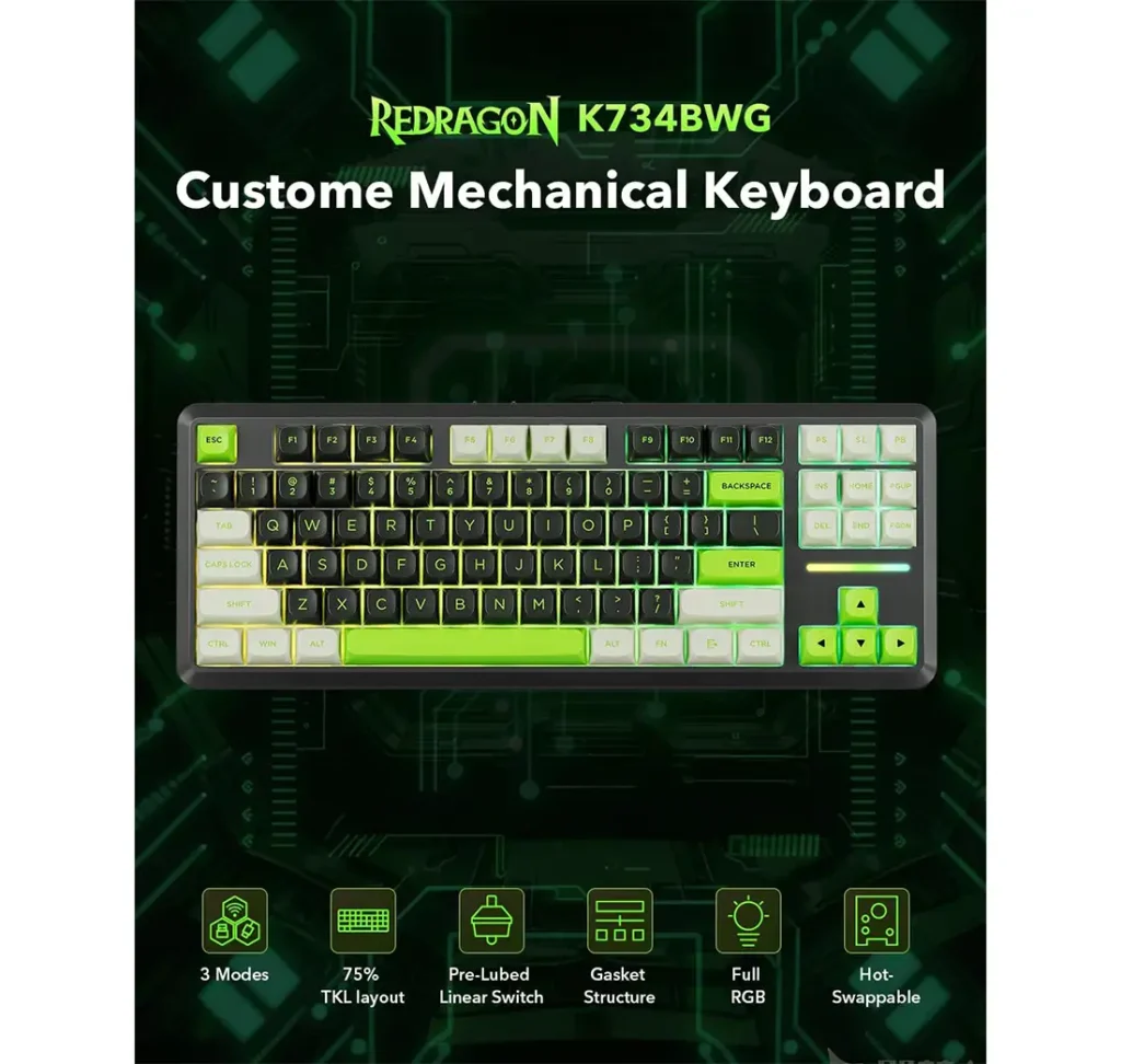 کیبورد بی سیم مکانیکال گیمینگ ردراگون WILDSLASH K734 BWG PRO