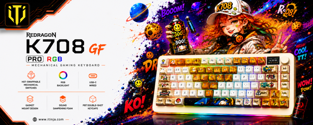 کیبورد بی سیم گیمینگ ردراگون FLEKACT K708 GF PRO RGB