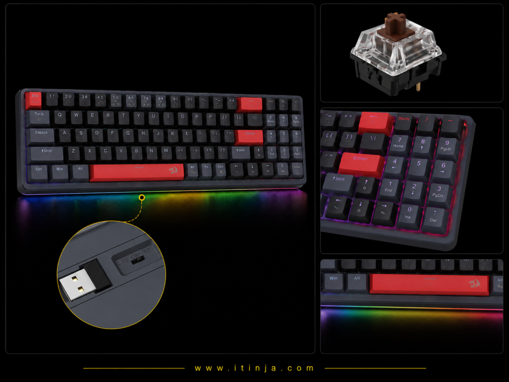 کیبورد بی سیم/باسیم مکانیکال گیمینگ ردراگون ASHE K626 RGB-PRO