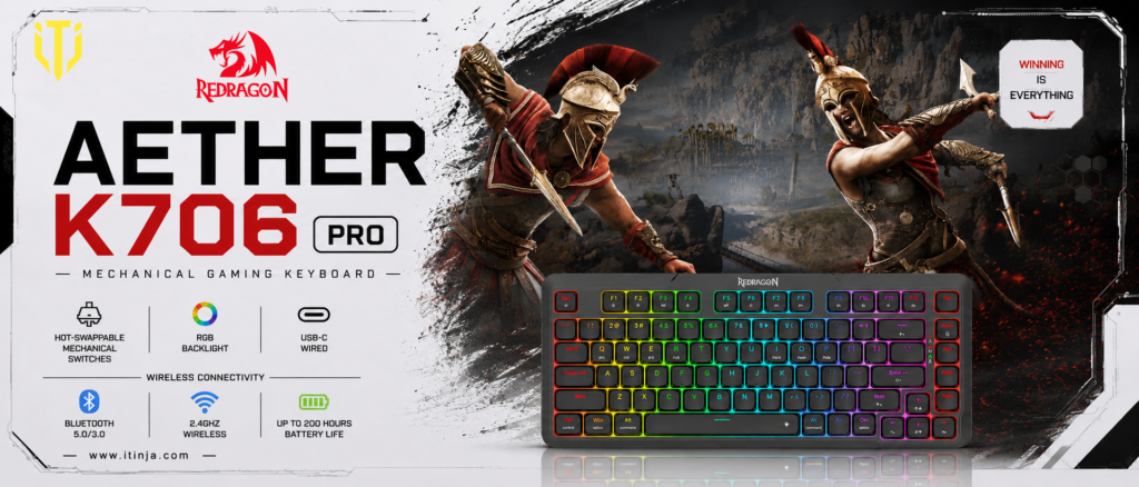 کیبورد بی سیم/باسیم مکانیکال گیمینگ ردراگون AETHER K706 PRO