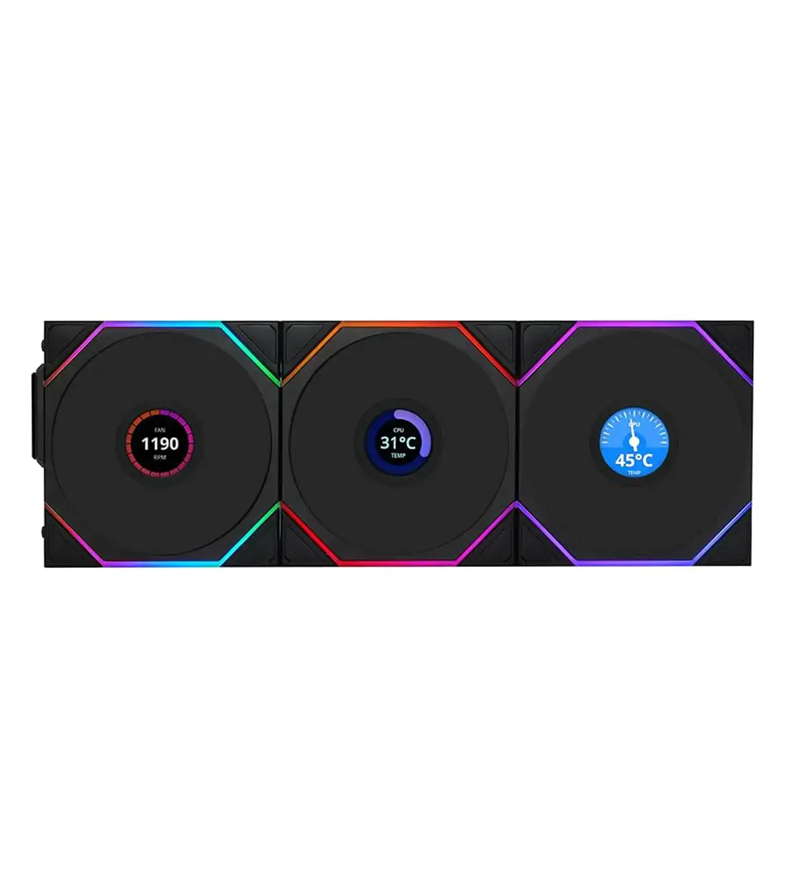فن کیس لیان لی UNI FAN TL120 LCD Wireless Black بسته 3 عددی فن کیس لیان لی UNI FAN TL120 LCD Wireless Black بسته 3 عددی